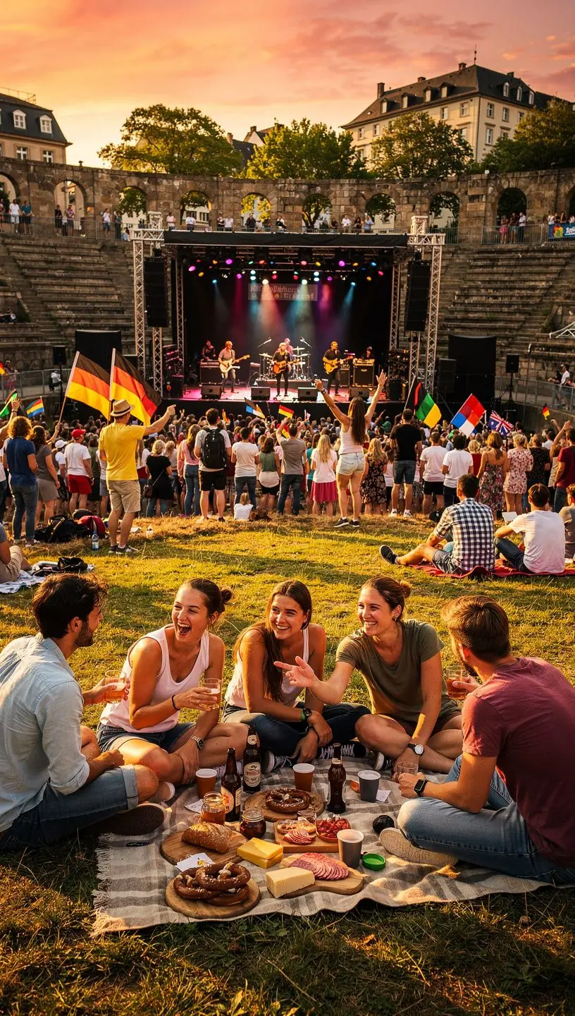 Reiseführer zeigt detaillierte Deutschlandkarte mit Musik- und Kulturveranstaltungsorten.